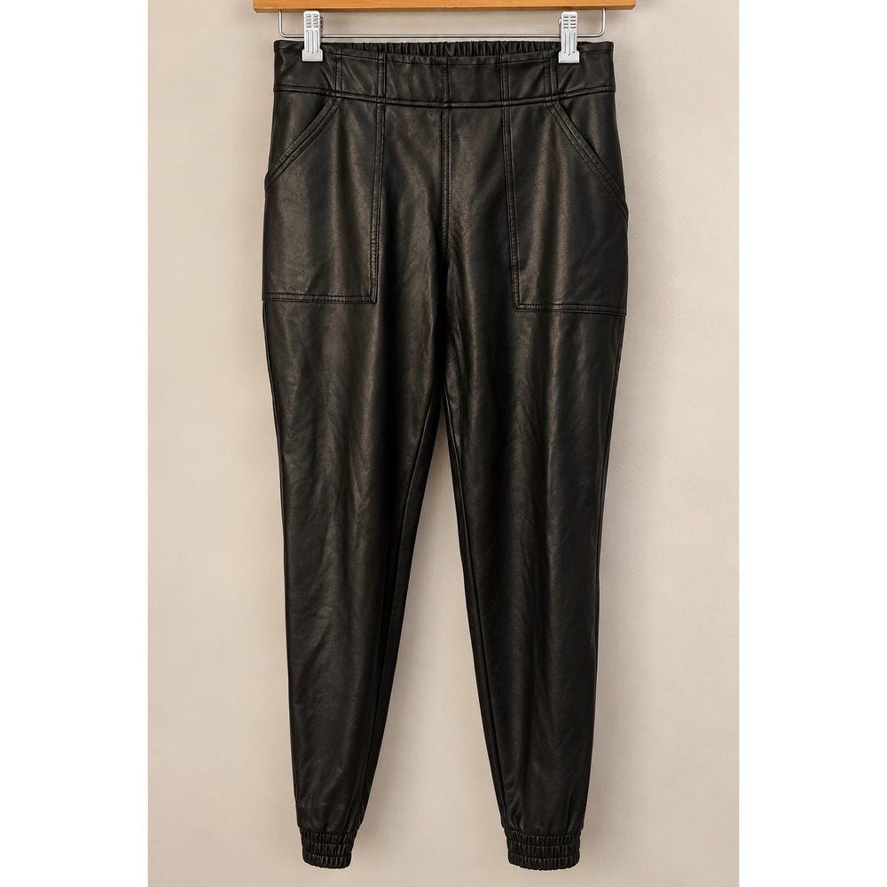 SPANX Shaping Faux Leather Moto Joggers Leggings Pants Sz M Slimming Edgy Grunge